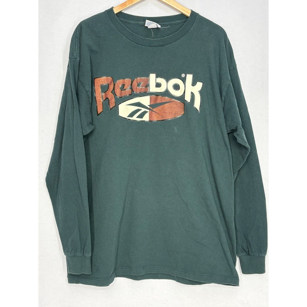 Reebok Shirt Men's Green Long Sleeve Retro Graphic Streetwear Vintage 90s XL - Picture 2 of 5